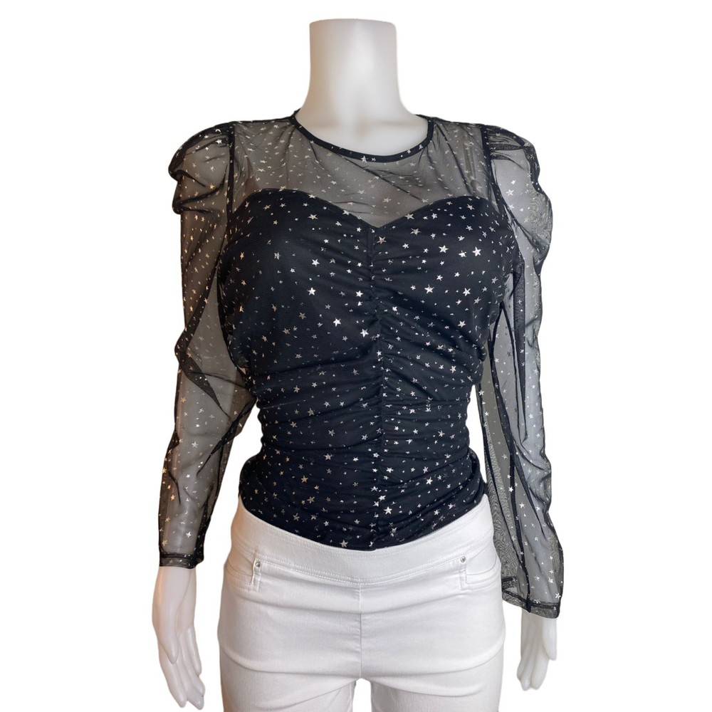 F. Express Top Size L Multicolor Blouse Long Sleeve Round Neck NWT $49